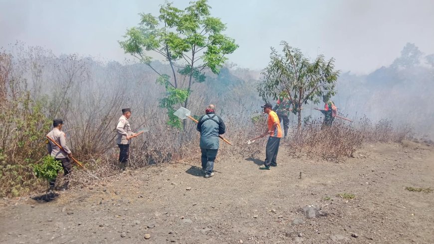 Sinergi Polres Bondowoso dan Tim Gabungan Padamkan Karhutla di Kawasan Wisata Black Lava Ijen
